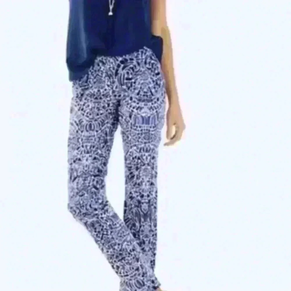 Lilly Pulitzer Kelly Ankle Pants Blue White Lobstah Roll Mosaic Jacquard Size 6